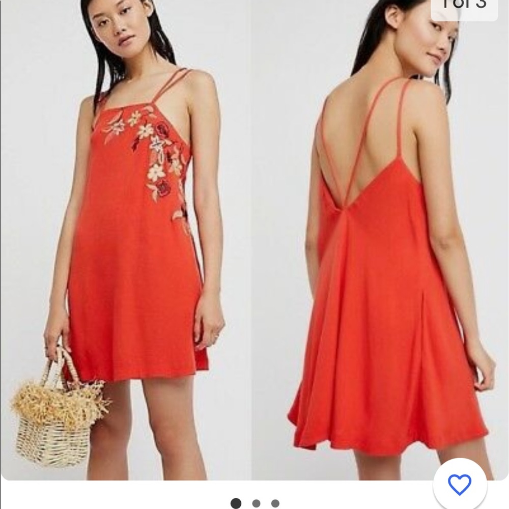 Free people orange embroidered dress